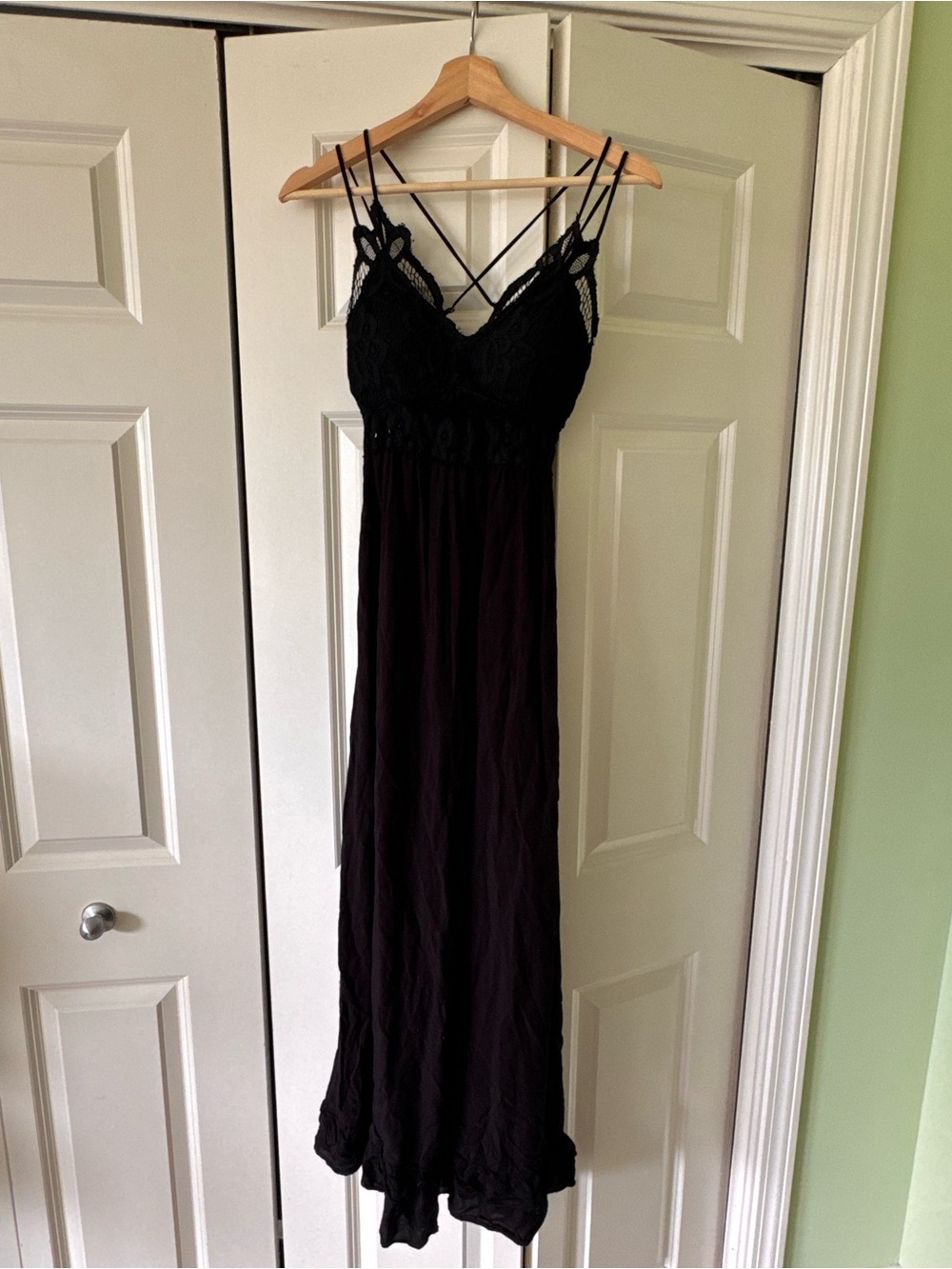 Pink Lily Black Lace Maxi Dress with Spaghetti Straps
